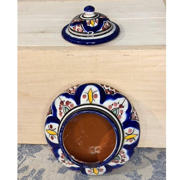 Blue Decorative Painted Red Clay Ceramic Jar - Picture 5 of 8